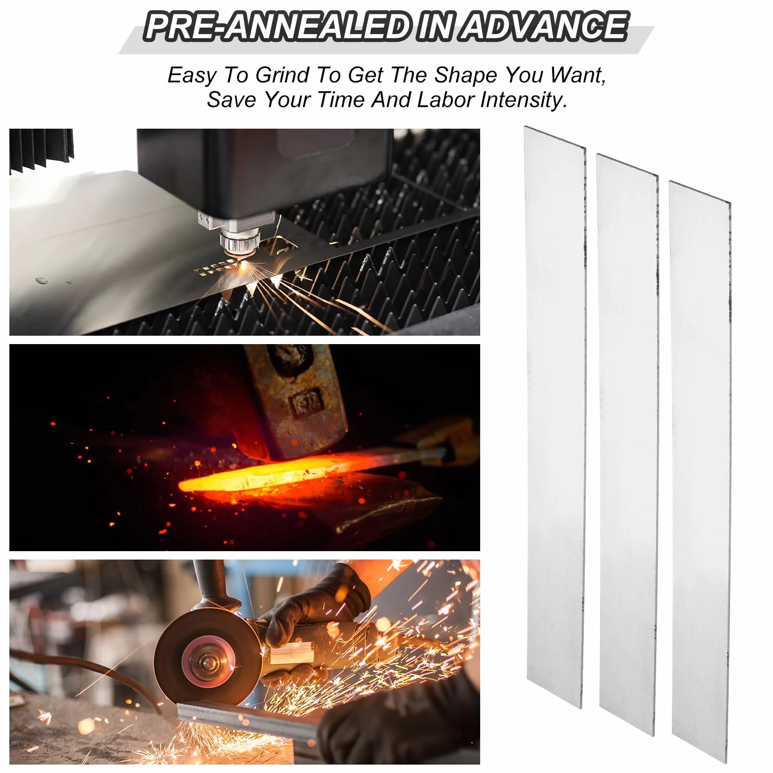 PATIKIL Barra Plana de Acero 15N20, 5pcs, 305x38x1.5mm(L*An*G) Material para Fabricación de Cuchillos para Bricolaje en Blanco Hoja Metal, Profesional y Aficionado Uso, Plateado