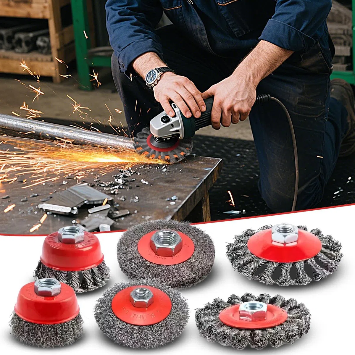 Disco de Cepillo de Alambre para Amoladora Angular | Juego de 6 Piezas para Desbarbado y Rectificado | Accesorio de M14 para Pulido y Mantenimiento Industrial | Eliminación de Óxido Limpieza