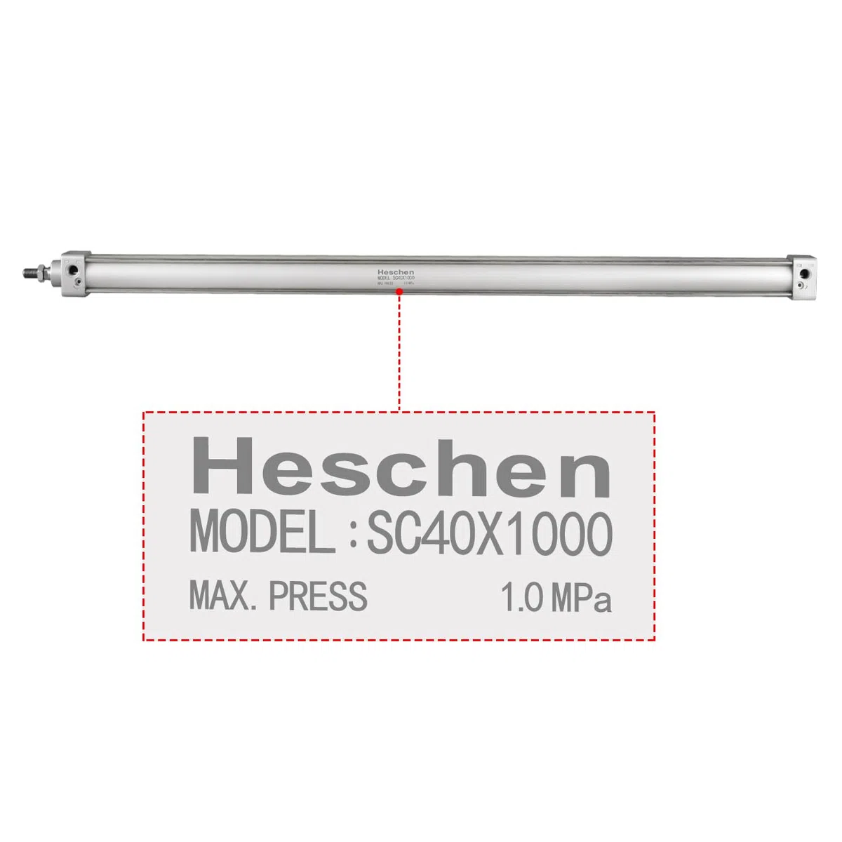 Heschen Cilindro estándar neumático, SC 40-1000, puerto PT1/4", orificio de 40 mm, carrera de 1000 mm, doble efecto