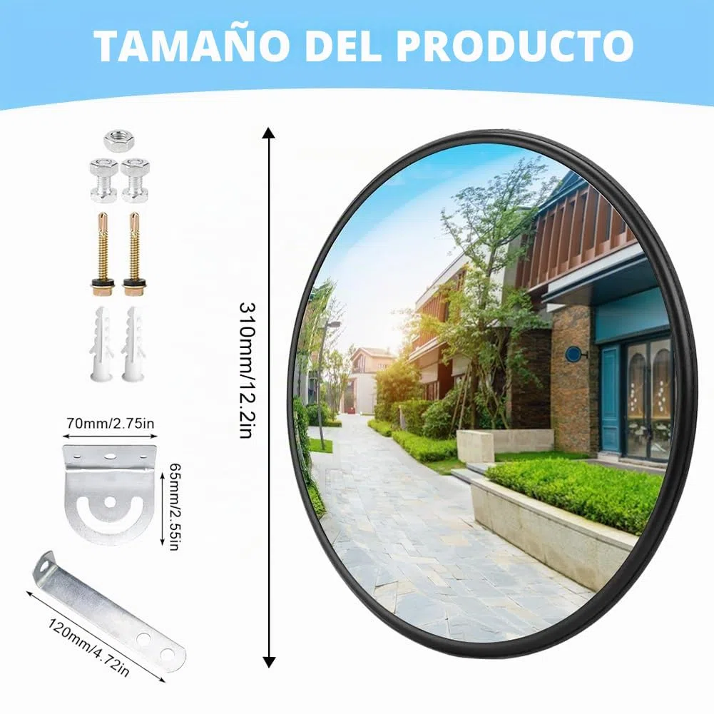 Espejo de tráfico, 30 cm Espejo convexo para garaje, entrada, estacionamiento, Espejo de tráfico convexo con vista de gran angular ajustable (Apto para interiores y exteriores) (A)