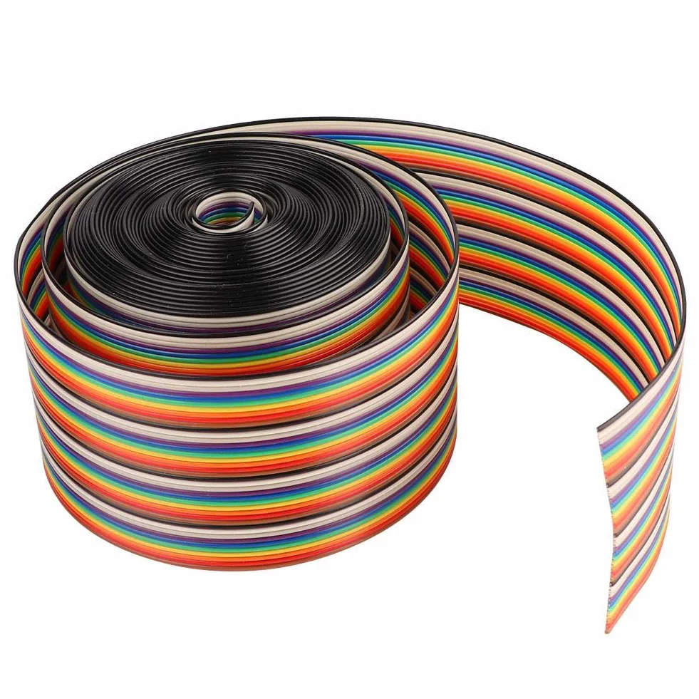 Walfront Cable Cinta Plano Arcoíris 40P 1.27mm Paso 5.08cm Ancho 5m Colorido IDC Doble Hilo Silicona Superfino Rollo Puente