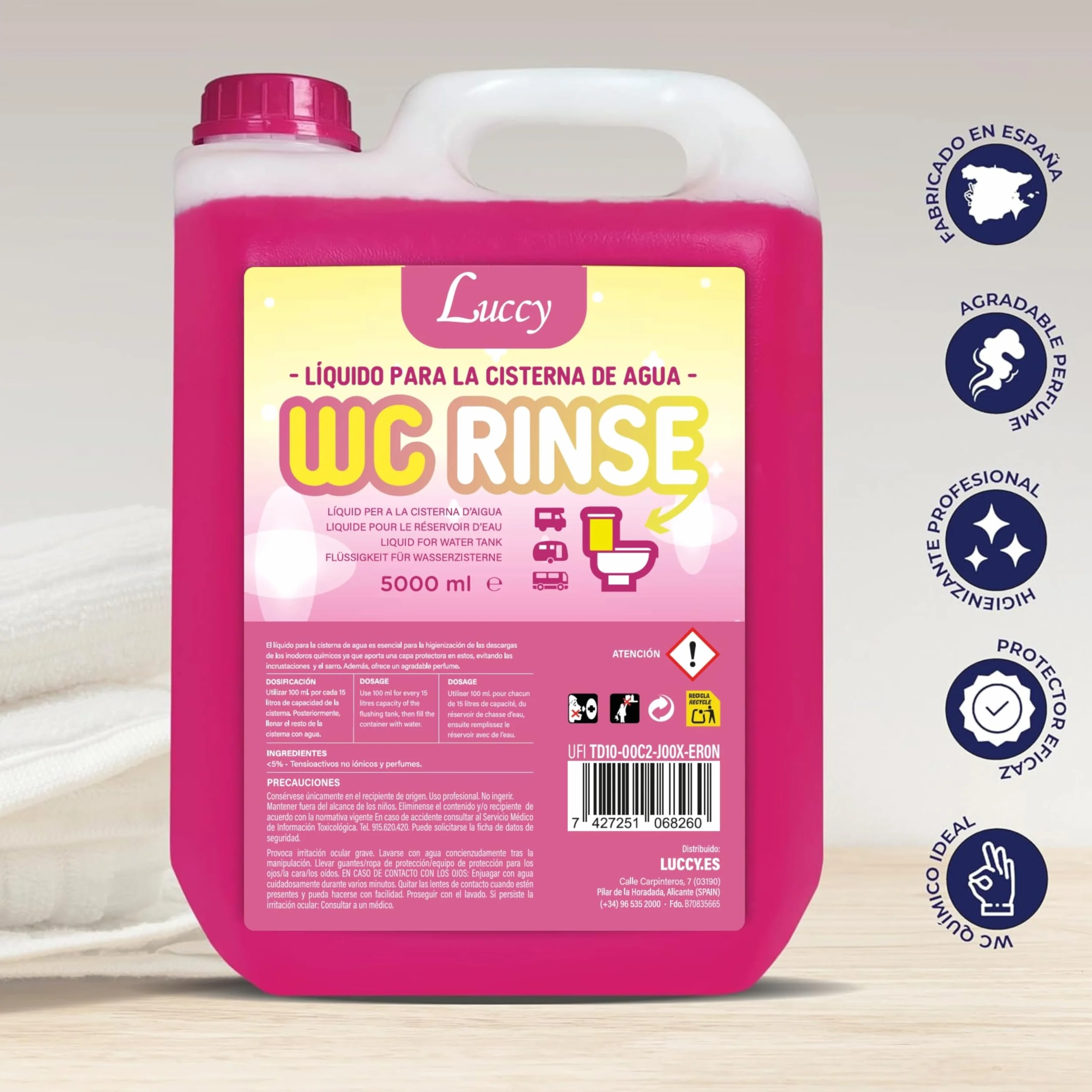 LUCCY WC Rinse 5 Litros - Aditivo para Cisterna del Inodoro - Limpieza de la Taza del WC