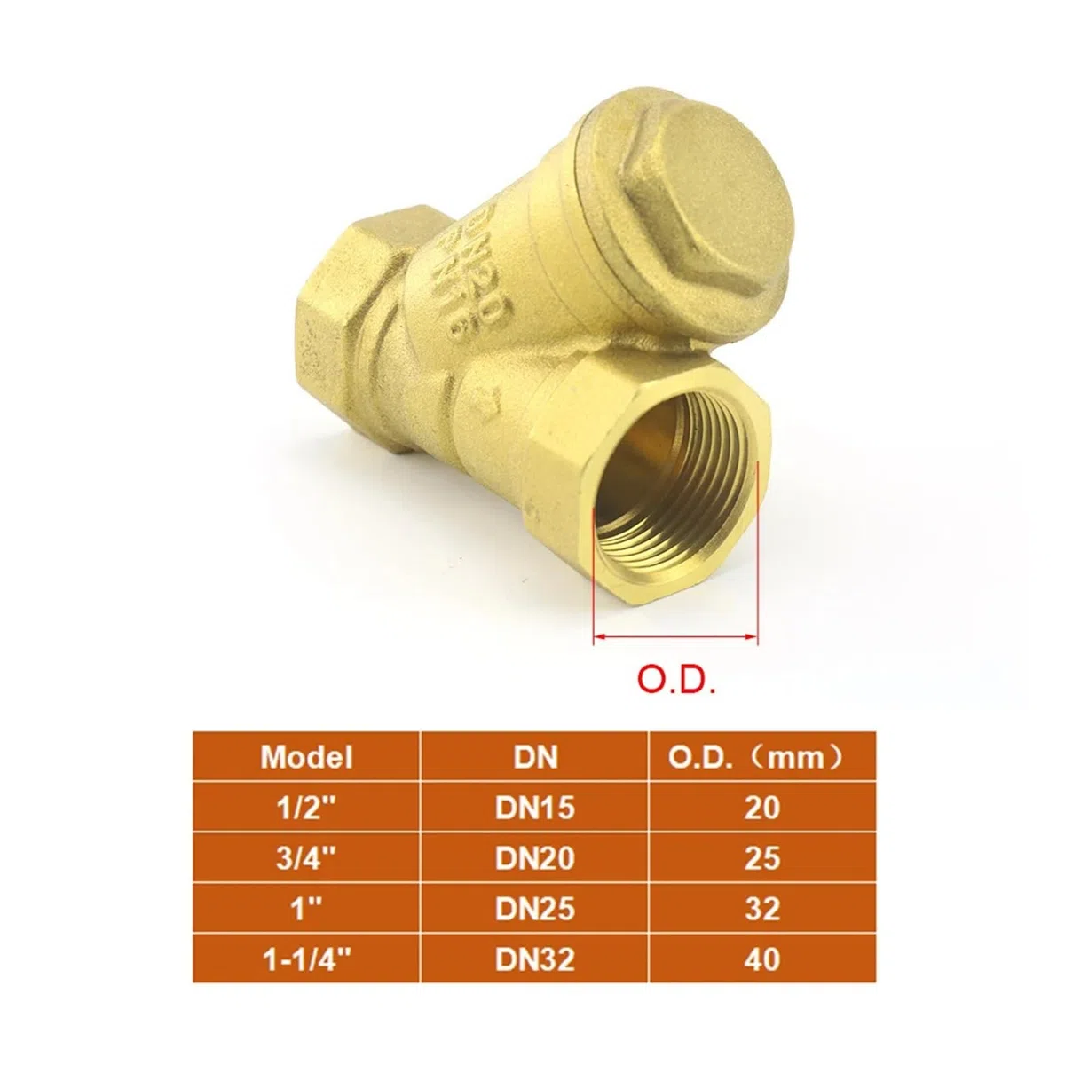 Filtro de latón tipo Y, válvula filtro, rosca hembra BSP, DN15/DN20/DN25/DN32, for agua, 1/2", 3/4", 1" y 1-1/4"(1-1/4")