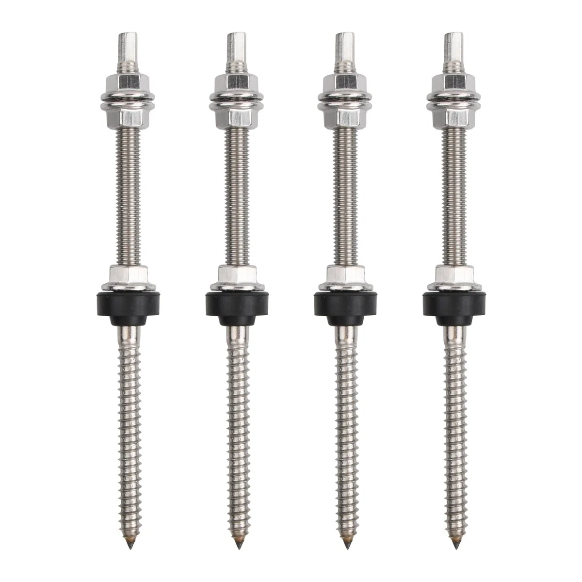 Tornillos para Fotovoltaicos M10 x 200mm, Pernos Solares de Altura Ajustable 4PCS, Incluido Tornillos Autorroscantes Doble Cabeza, Tuercas de Dientes de Bloqueo, Juntas de Goma