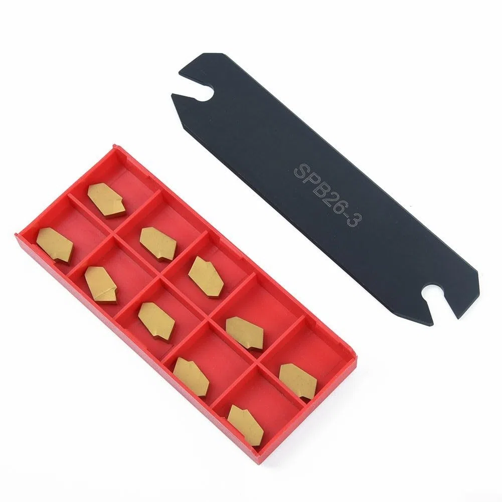 Juego de portaherramientas de torno CNC, soporte de herramientas de ranura de corte de torno modelo SPB326 con 10 insertos de carburo GTN3 SP300, para mecanizado
