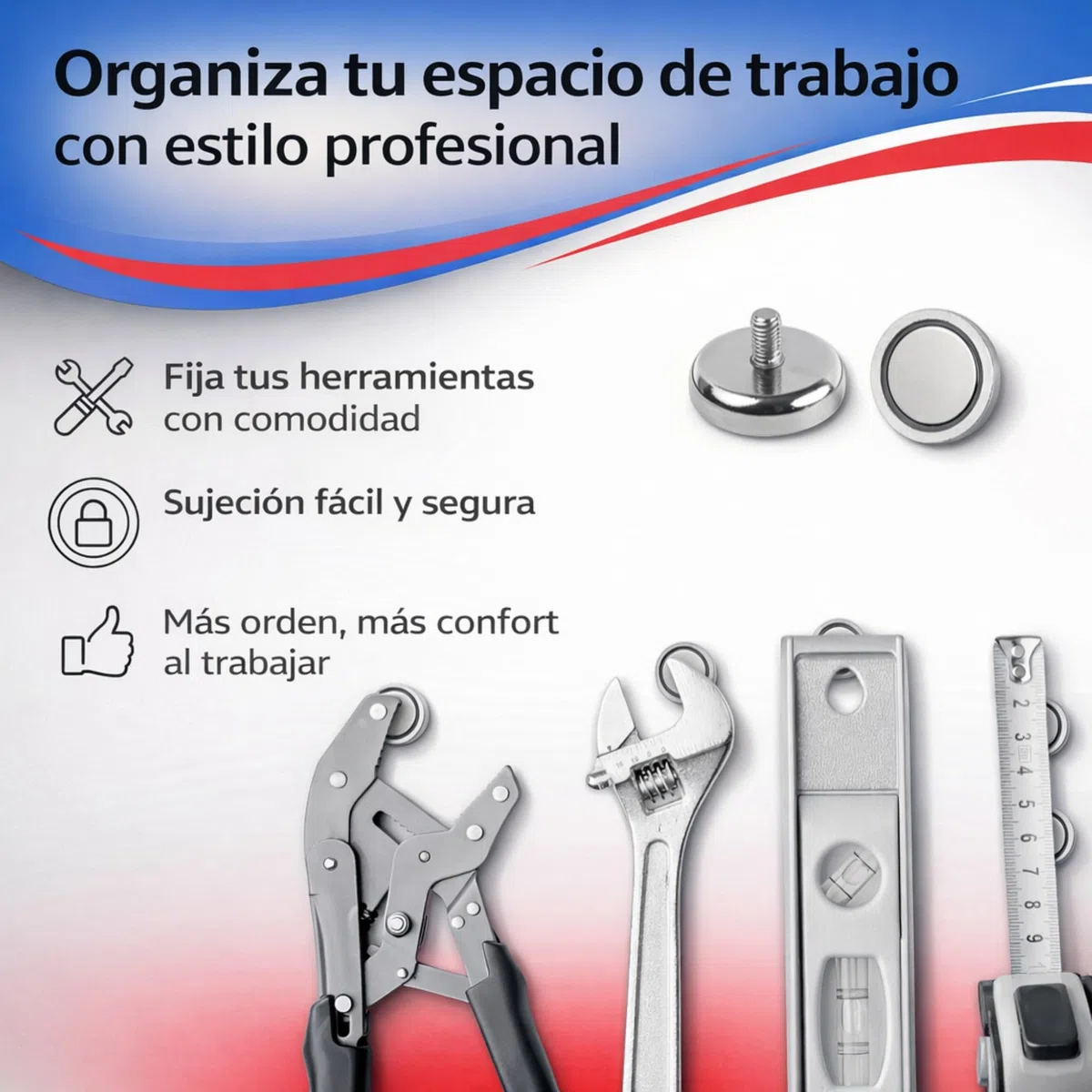 Soporte Magnético Alizones C42 con Rosca para Tuerca M8 | Con Arandela y Tuerca, Fuerza de Sujeción 60 kg - Paquete de 3 Unidades