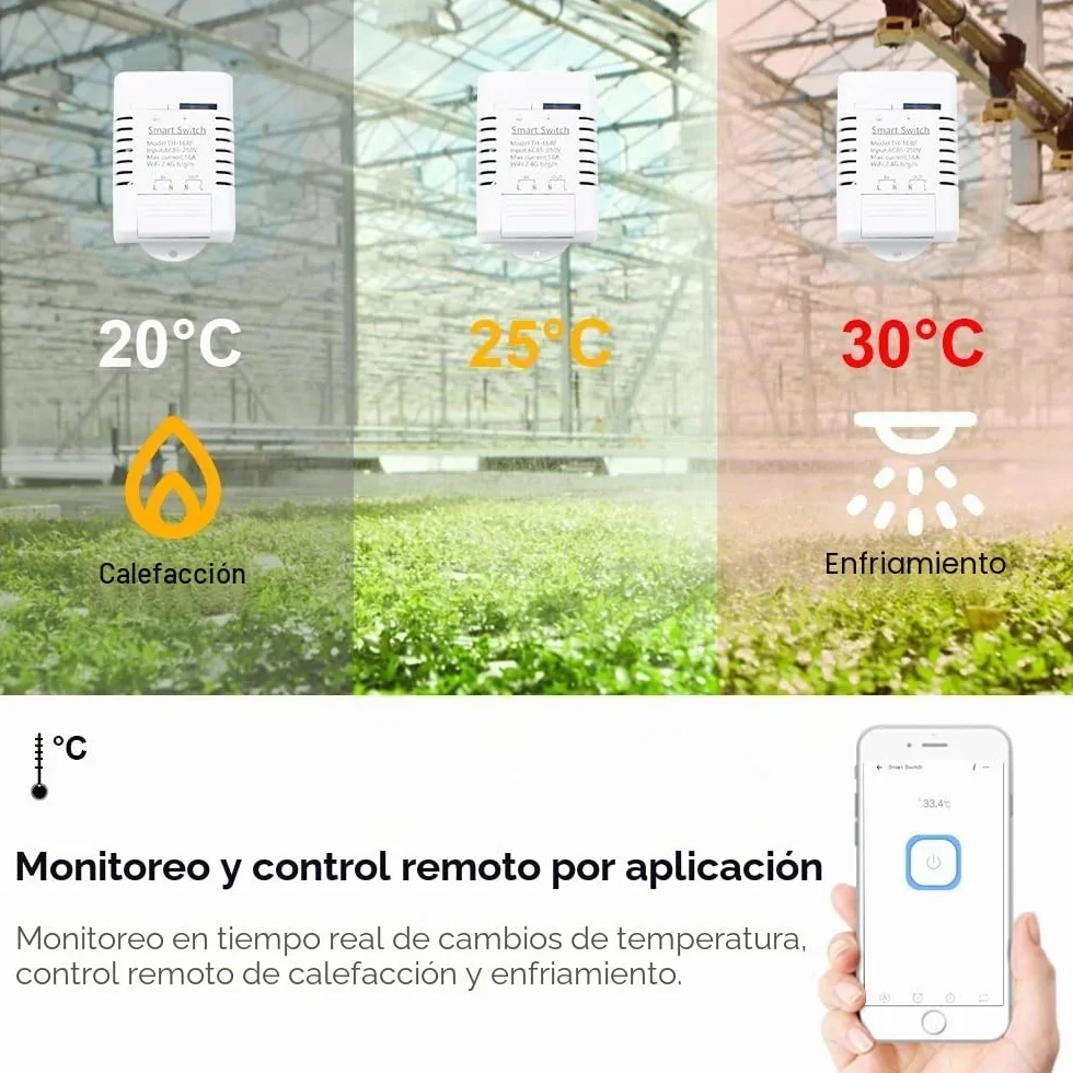 Módulo de sensor de controlador de temperatura WiFi, aplicación Tuya Control remoto inalámbrico 16A Interruptor inteligente con monitoreo de consumo de energía, funciona con Alexa Google