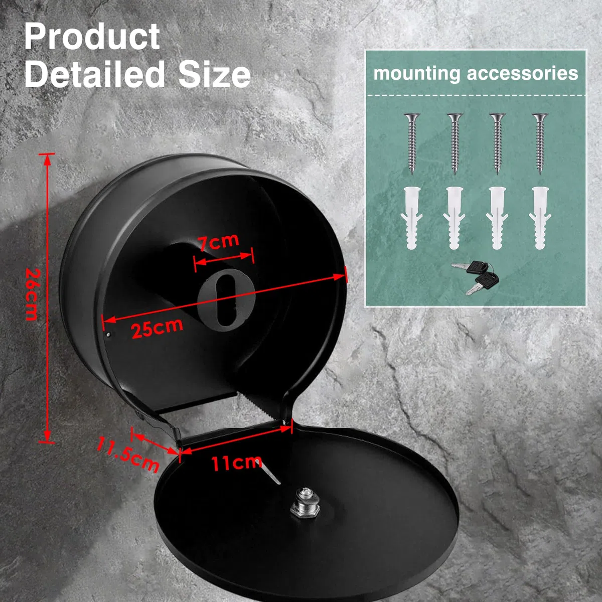 Tissting Dispensador de Papel higiénico Jumbo para Rollo de 9, Soporte de Papel higiénico Comercial para Montaje en Pared con Estante, Soporte dispensador de Toallas de Papel con Bloqueo (Black)