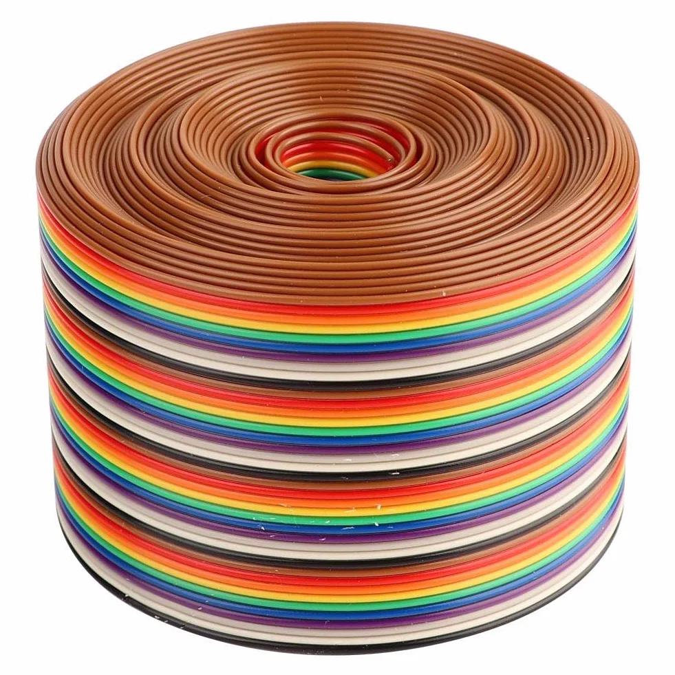 Walfront Cable Cinta Plano Arcoíris 40P 1.27mm Paso 5.08cm Ancho 5m Colorido IDC Doble Hilo Silicona Superfino Rollo Puente