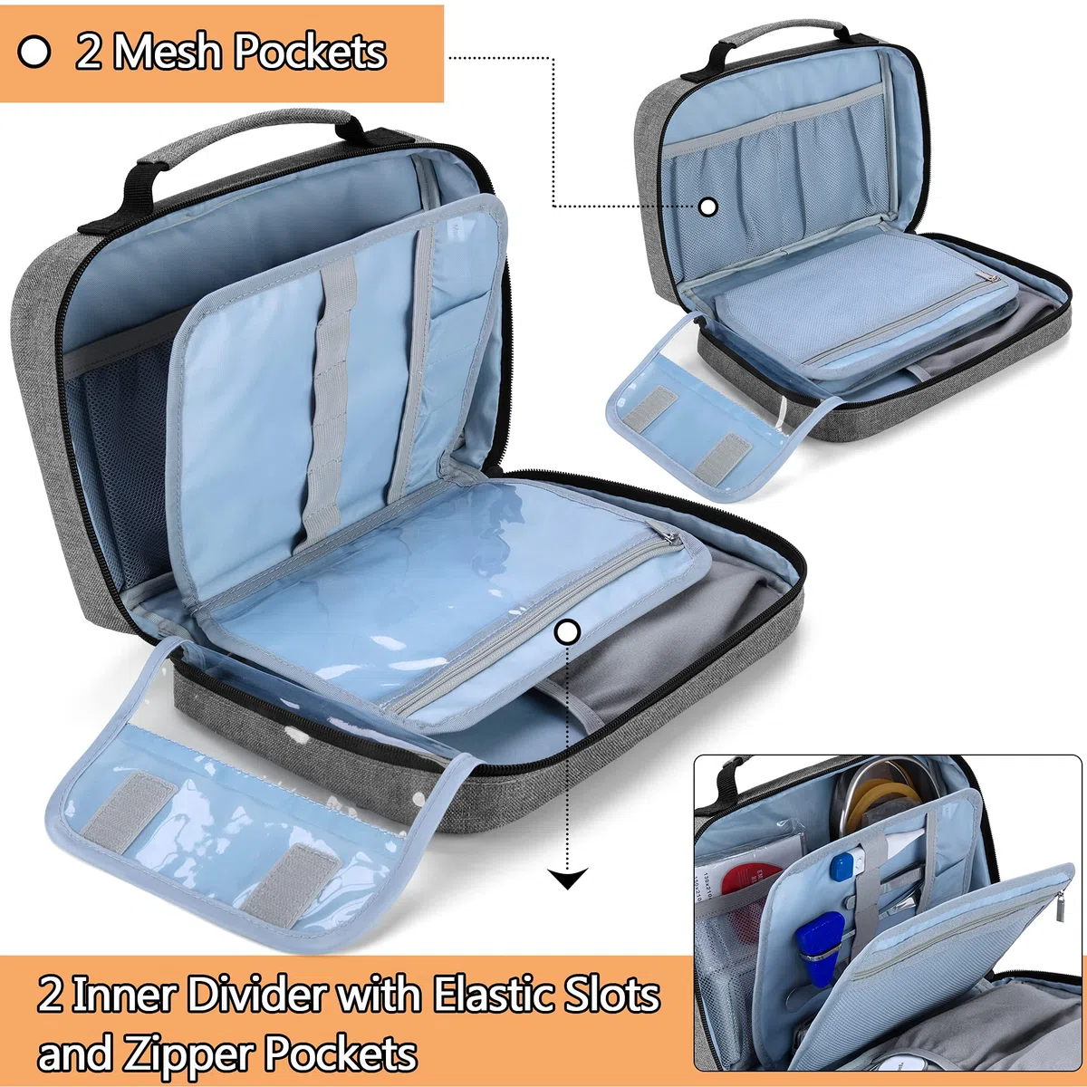 Damero Estuche de Transporte para 2 Estetoscopios, Estuche para Estetoscopio Portátil compatible con el Estetoscopio Littmann/ADC/Omron de 3M y Accesorios de Enfermería, Gris