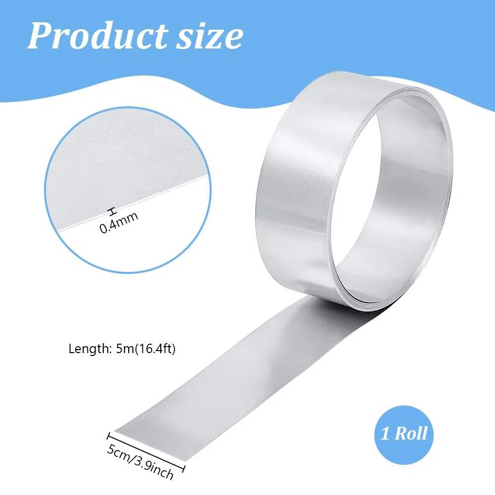 PH PandaHall Rollo de chapa de aluminio de 500 x 5 cm, lámina de chapa de metal, 0,4 mm, tiras metálicas en rollo para la elaboración de metales, soldadura, restauración de muebles, artesanía