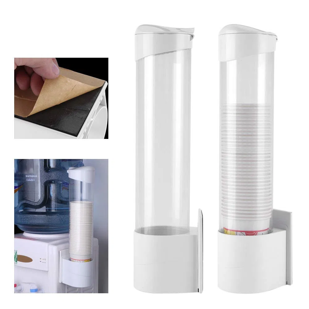 Dispensador de Vasos de Papel, Dispensador de Plástico Montado en la Pared con Tapa Antipolvo para Copas de Papel y Conos de Papel Biodegradable 7.5cm 50 Cups