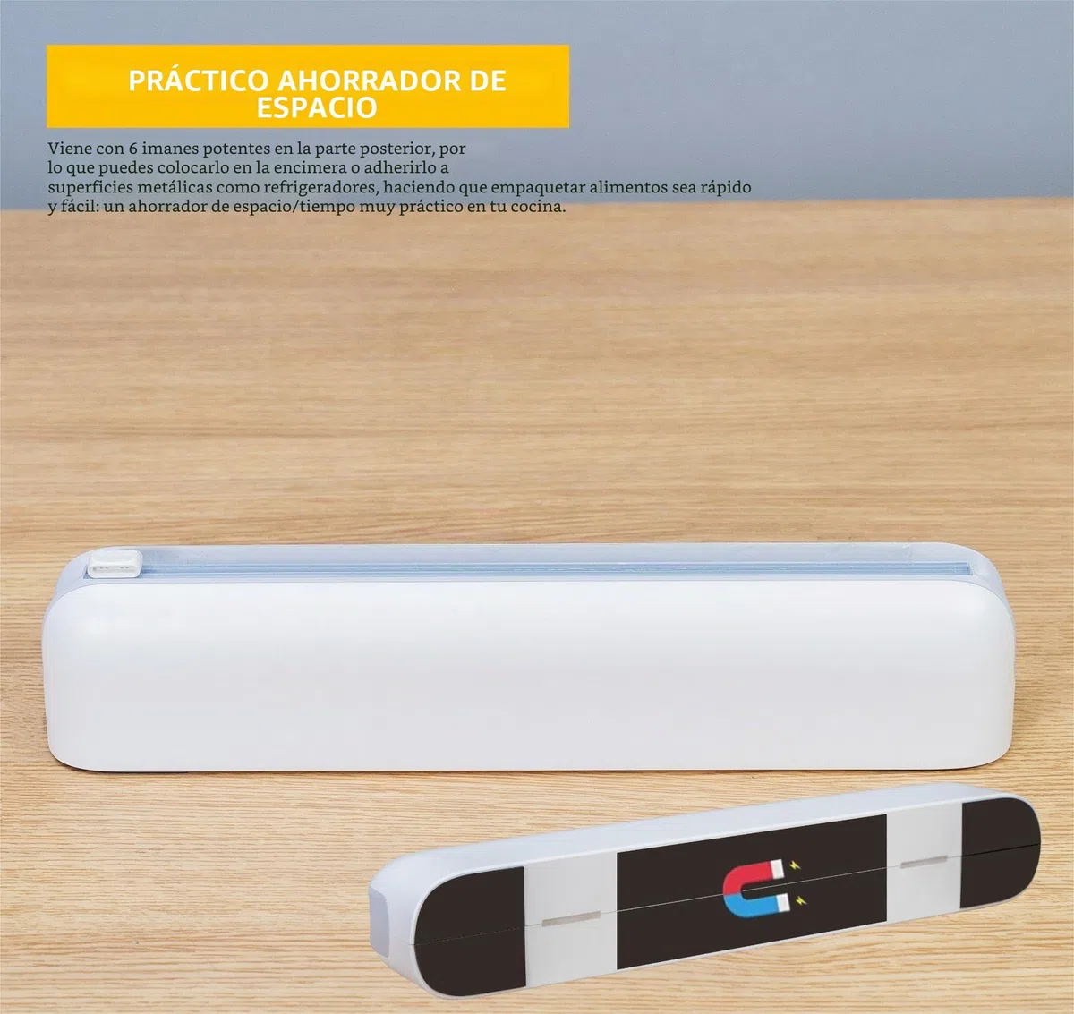 Dispensador Papel Aluminio y Film - Organizador de Papel de Aluminio y Fim de Plástico Rellenable Magnético para Cocina, Cortador de Film Transparente - Incluido 1 * 50 Metros Film, Blanco