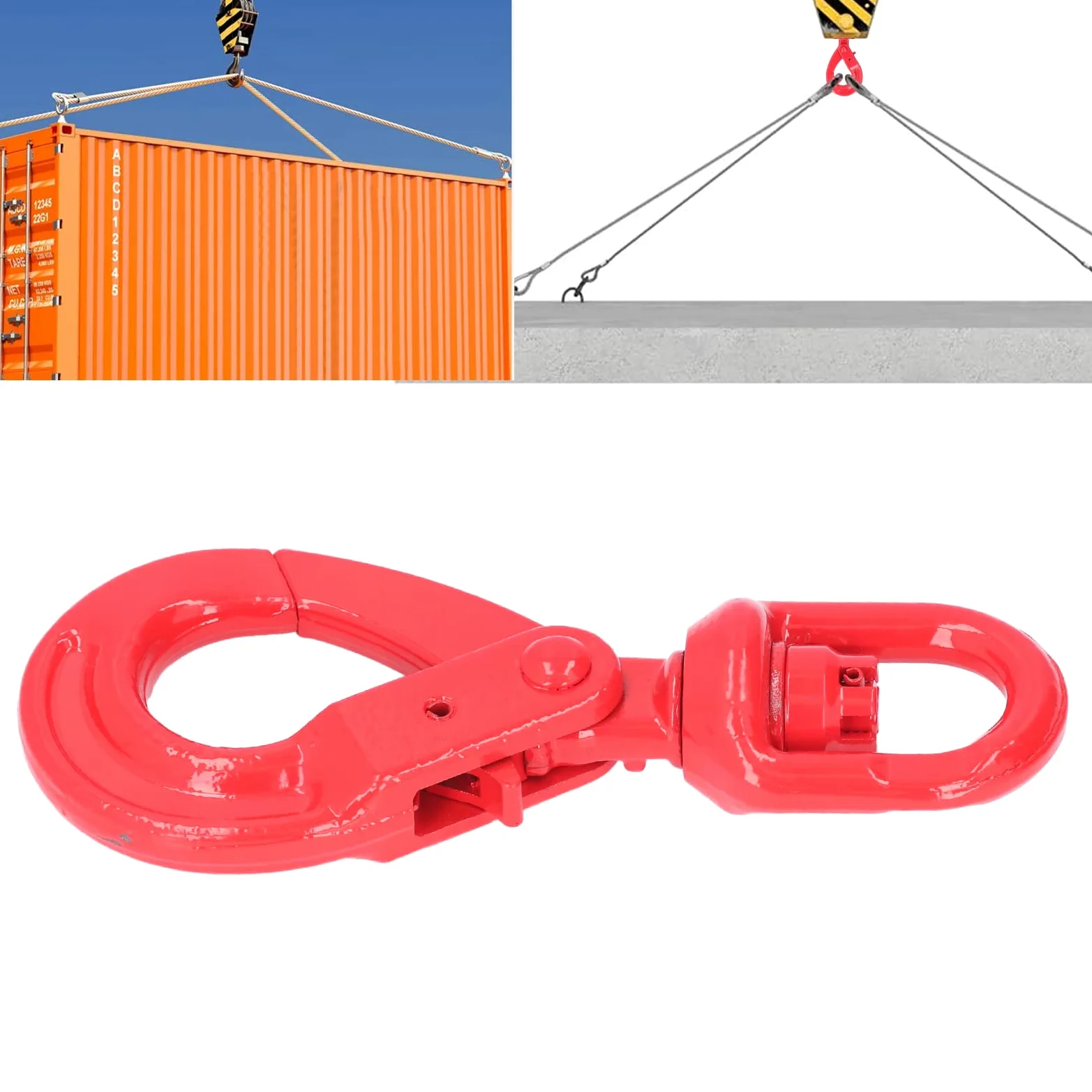 Gancho De Grúa Acero Forjado Autoblocante con Seguridad, Ganchos Giratorios con Tratamiento Anticorrosivo para Industria Automotriz Y construcción Naval (1.12T 18Cm)