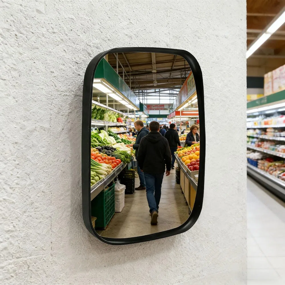 Espejo Convexo Ajustable, 16 x 19 cm, Gran Angular, Rectángulo, Acrílico, Espejo de Tráfico Seguridad para Familia, Garaje, Almacén, Comercio, Oficina, Interior y Exterior