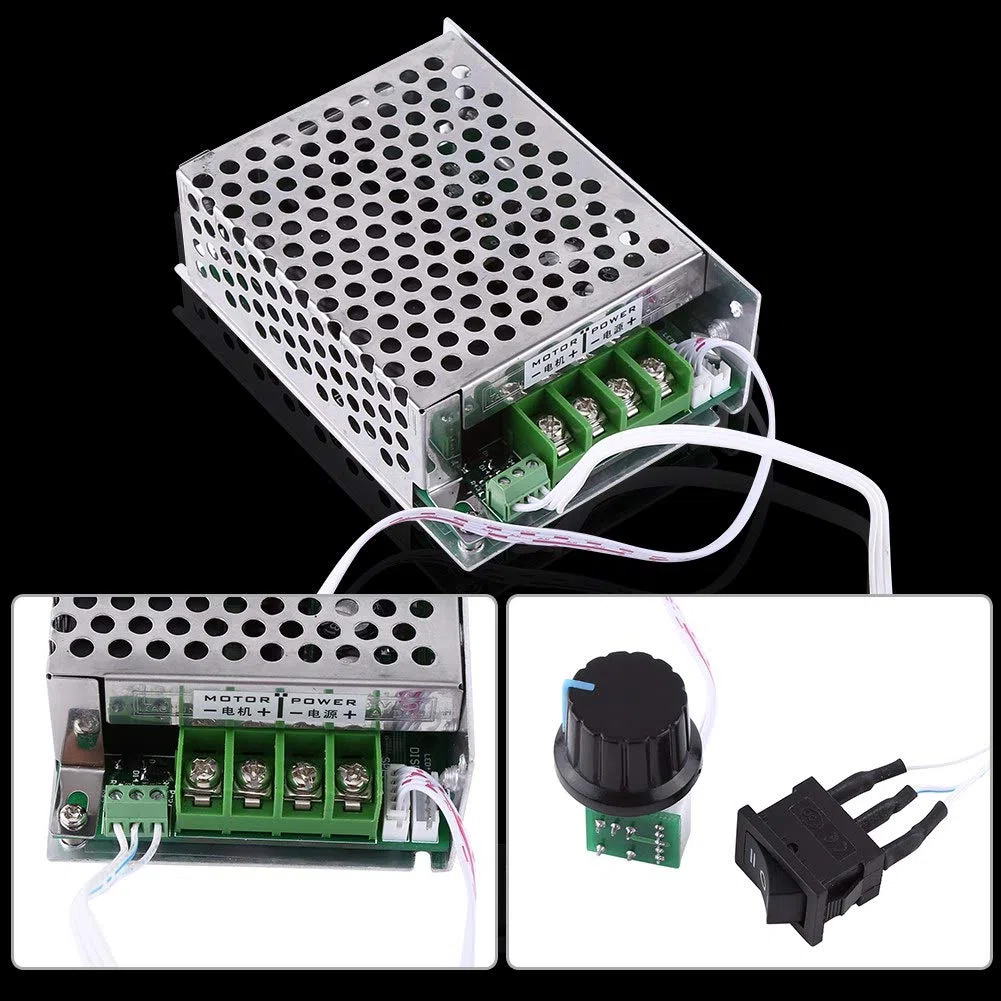 Controlador de velocidad del motor de DC, PWM 10V-50V 40A, Gobernador de velocidad del motor de alta potencia con Interruptor para cambiar de dirección 12V 24V 36V