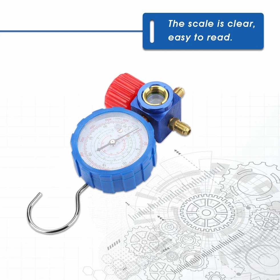 Manómetro de Aire Acondicionado R 410A Válvula de Manómetro 500 Psi con Espejo Visual