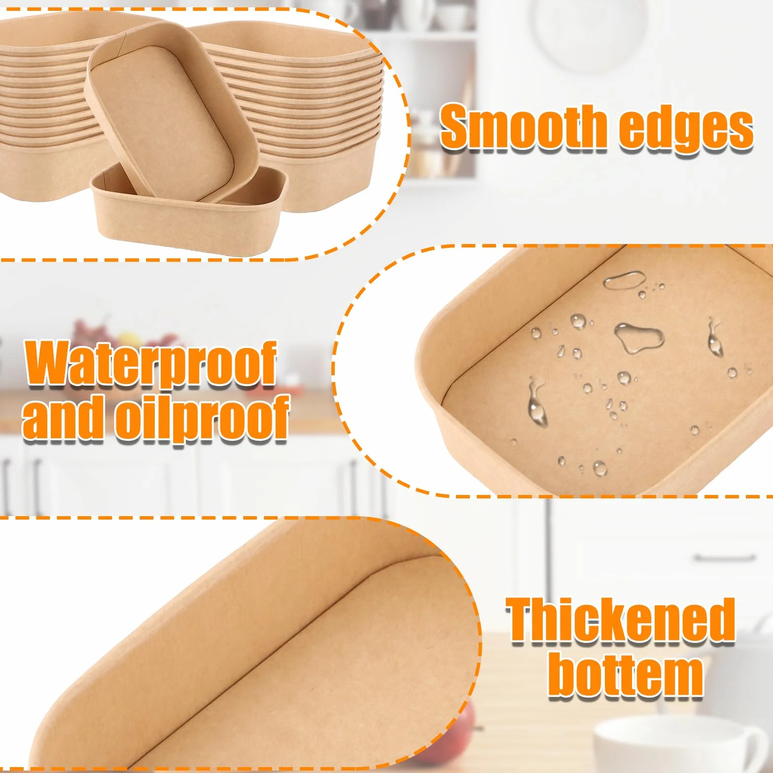 Pack de 50 Envases de Plastico con Tapa, Envase Plastico Comida para Llevar 500 ml con Tapa PET, Envases Comida para Llevar Cajas Kraft 171x120x43 Mm para Ensalada Pasta