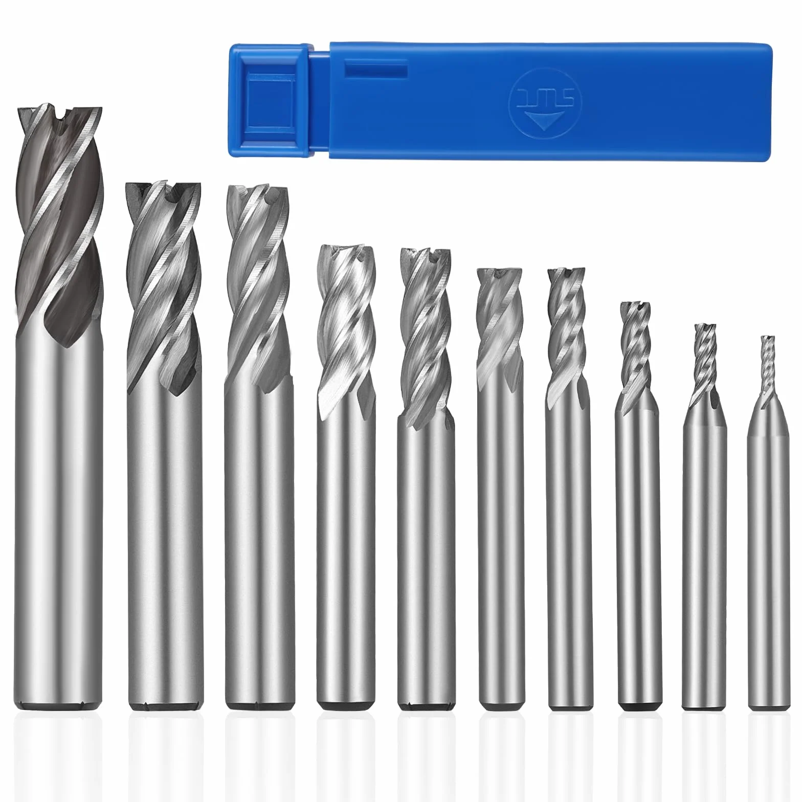 HSEAMALL Juego de 10 fresas de vástago HSS, fresadora de cuatro labios, fresadora de metal CNC, 4 flautas, fresa en espiral, 2-12 mm, juego de brocas para trabajar el metal para acero inoxidable