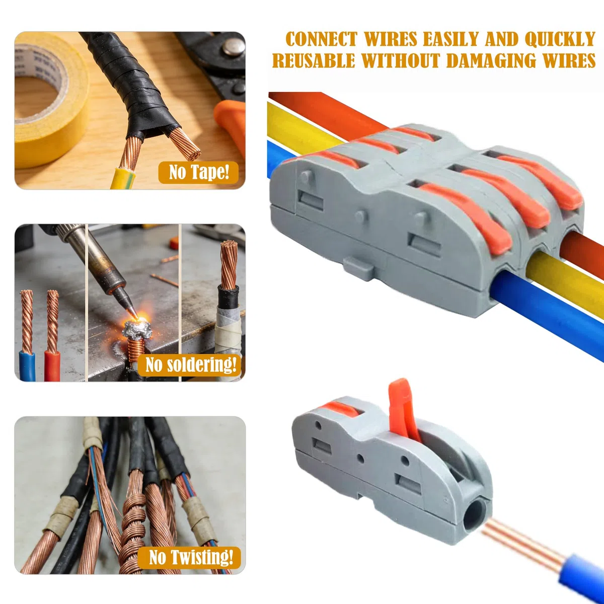 Terminales de Cable Rápido Empalmables CESFONJER 1to1 Empalmables-Conectores Compactos de Tuerca de Palanca para Cableado Seguro 0.1-2.5mm2 / 28-12 AWG 100 piezas