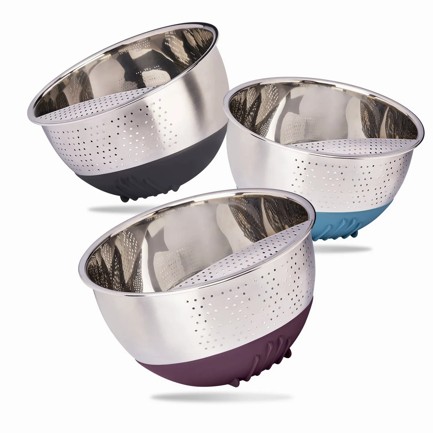 Reishunger Cuenco de lavado de arroz de acero inoxidable (aubergine) – colador para lavar arroz y verduras – Con base de silicona antideslizante