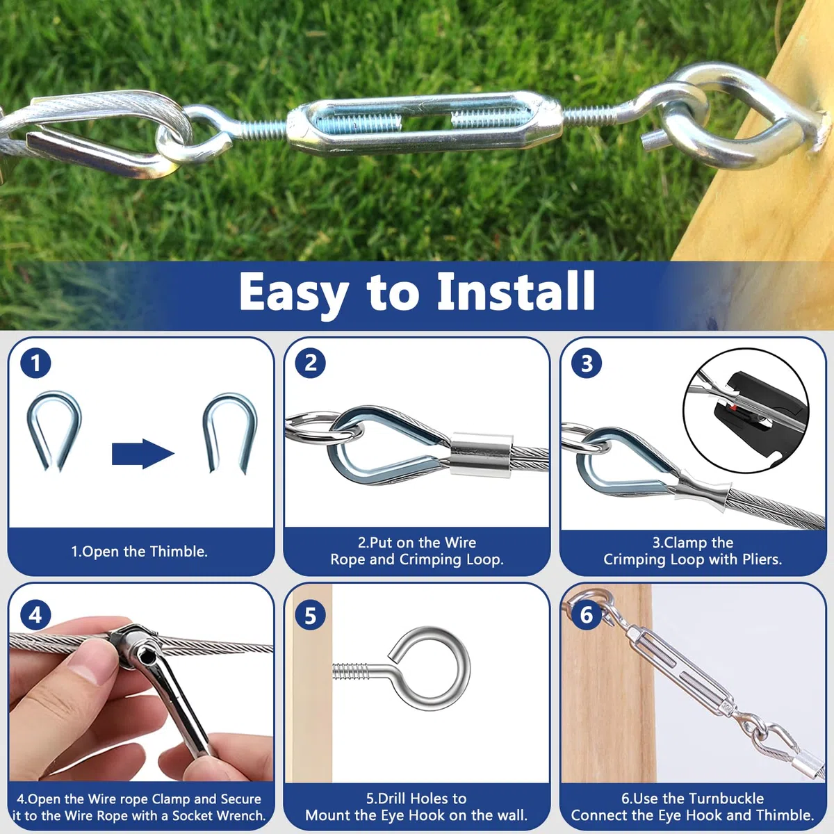 35M/3mm Cable de Acero Inoxidable, Cable Acero 304, Kit de Cables de Acero Inoxidable para Colgar, Cuerdas de Acero, Kit de Cuerda de Acero para Cuerda Tendedero Exterior