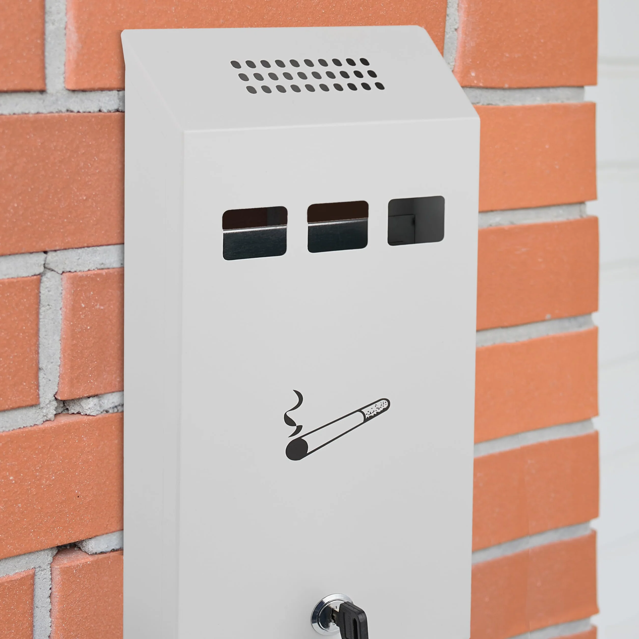 Relaxdays Cenicero para Exterior con Montaje Mural, con Cerradura, de Metal, para Oficina, 32,5 x 15 x 6 cm, Blanco