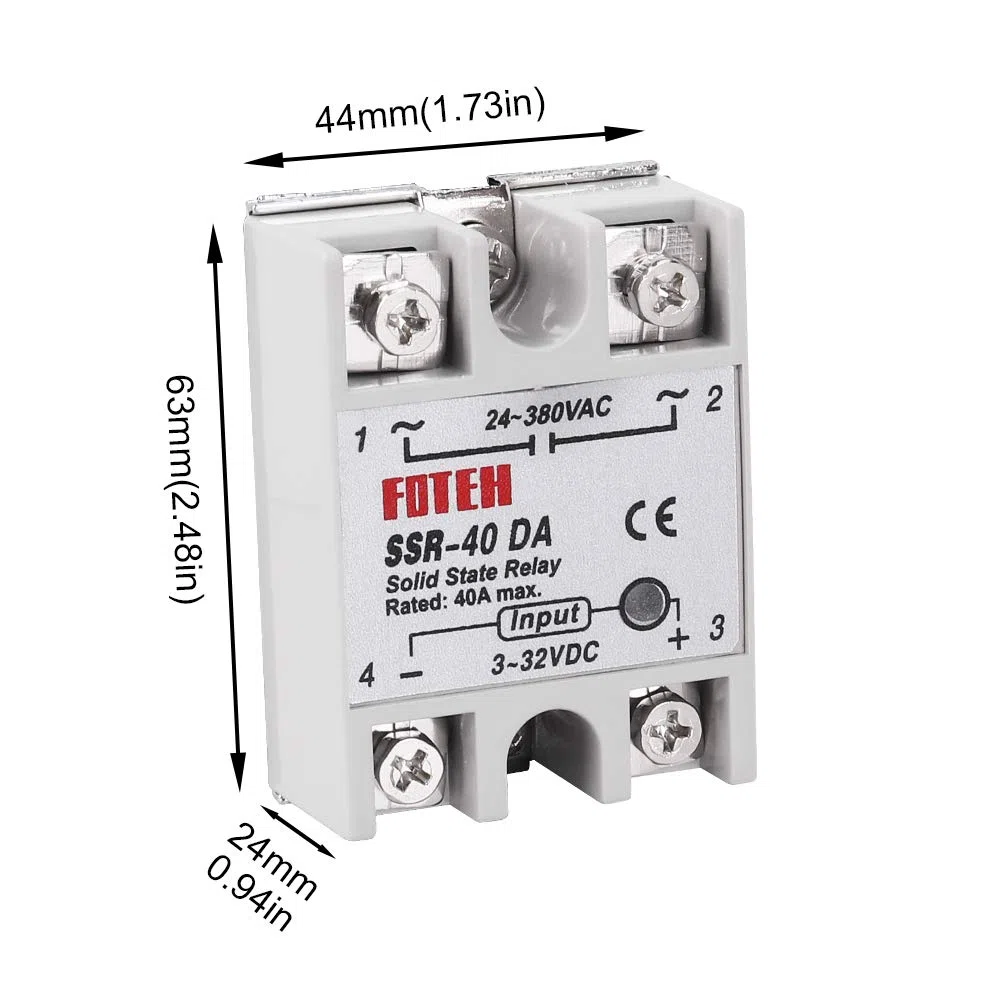 Yofuly - Relé de estado sólido + disipador de calor SSR-40 DA 40A DC 3-32V a AC 24-380V SSR, paquete de 3