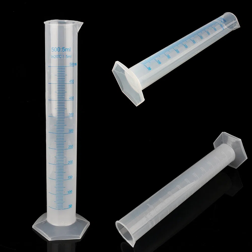 Cilindro graduado, 500 ml probeta de medición de plástico, probeta graduada transparente con base hexagonal, herramienta de medición de laboratorio de líquidos