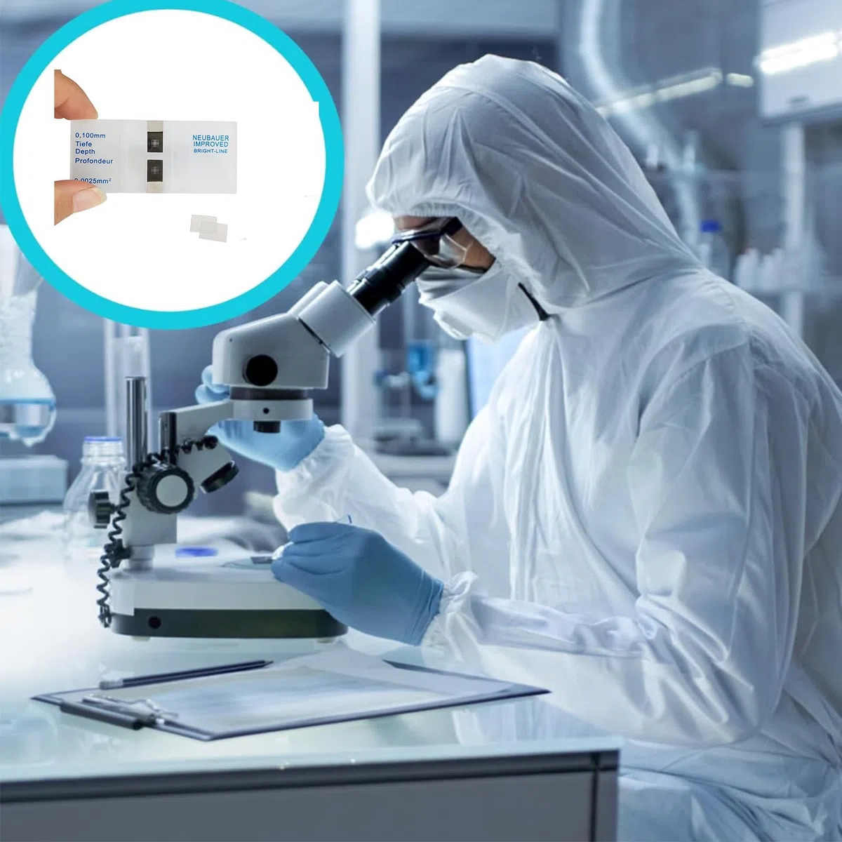 Cámara de Conteo de Células Neubauer Hemocitómetro Mejorado Línea Brillante para Contar Células, con 2 Cubiertas Deslizantes