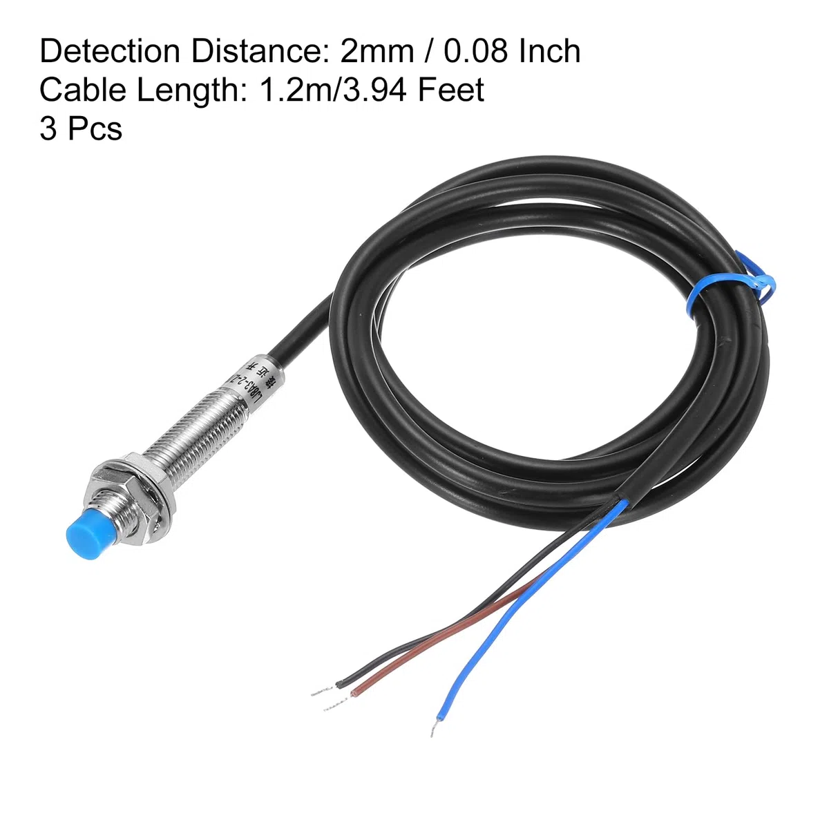 QUARKZMAN Sensor De Proximidad Inductivo M8 De Enfoque Interruptor De Sensor De Proximidad NO Normalmente Abierto NPN Distancia De Detección 2mm DC 6-36V LJ8A3-2-Z/BX 3.9ft 3Pcs