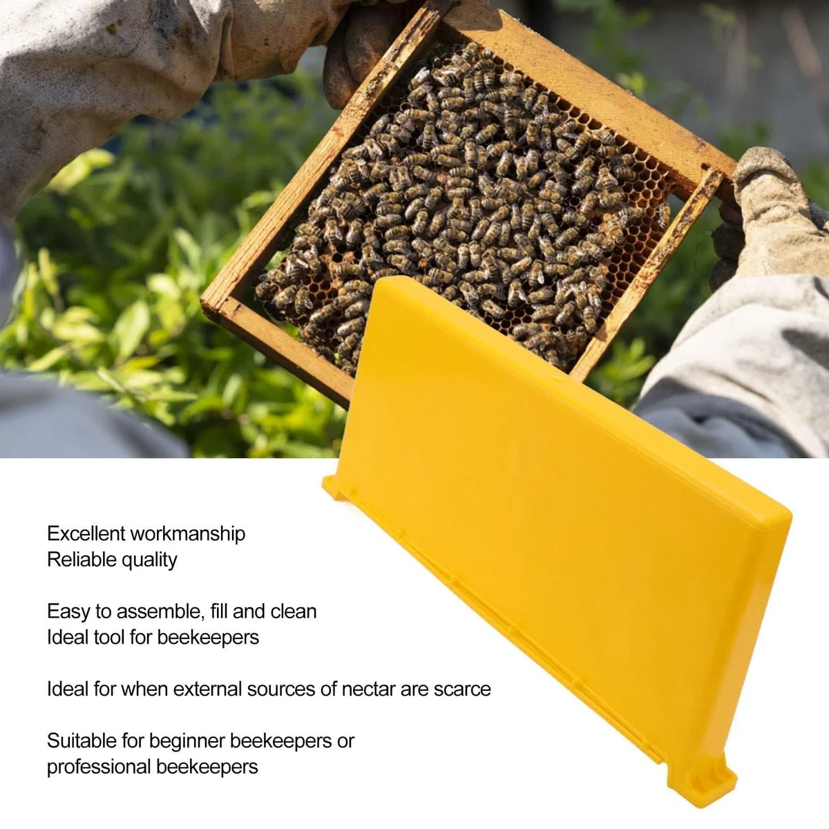 Alimentador de abejas, 4L Alimentadores de abejas de plástico amarillo para colmenas Alimentador de marco Marco de colmena Extractor de miel de jarabe Alimentador de agua de colmena interior Dispositi