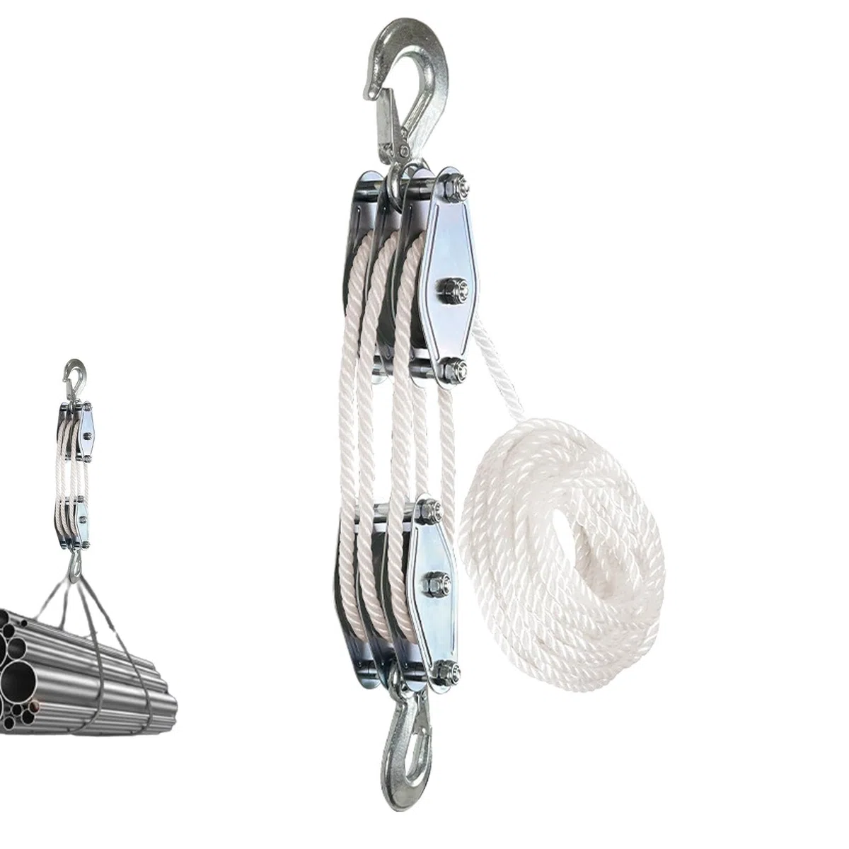 Block and Tackle, de polea de polipasto de cable, de elevación de polea | Polea de elevación de cuerda resistente, resistencia a la rotura de 2200lb, de bloque de rueda y