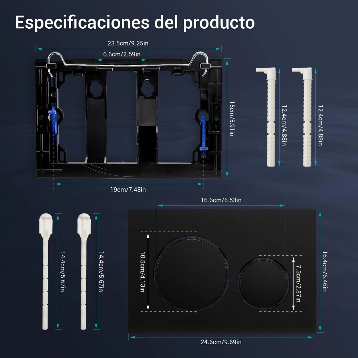 Empyreal placa actuador reemplazo panel frontal de cisterna de inodoro, con juego de varillas de descarga y marco de fijación, para Geberit Sigma 20, descarga doble, 1 unidad (Anillo negro y negro）