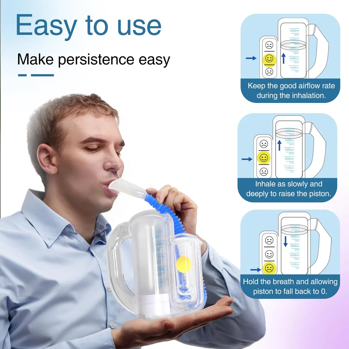 Espirómetro de incentivo, espirómetro de incentivo, dispositivo de ejercicio de respiración para adultos, para pulmones, entrenador de respiración profunda para niños y adultos, medición de capacidad