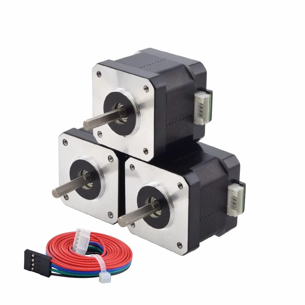 STEPPERONLINE Motor paso a paso Nema 17 Bipolar 42Ncm 1.5A 42x42x39mm 4 hilos con cable de 1m y conector para impresora 3D/fresadora CNC, negro