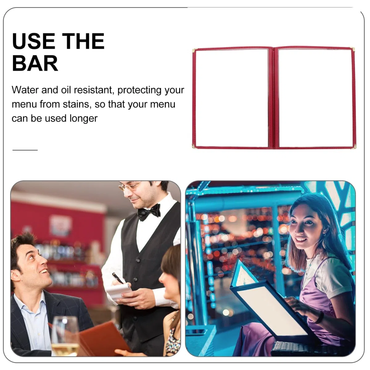 Amosfun Funda para Menú de Pvc Rojo A4 6 Páginas Transparentes, Cubierta Protectora Flexible E Irrompible para Restaurantes, Cafeterías y Bares, Soporte para Lista de Precios Insertada