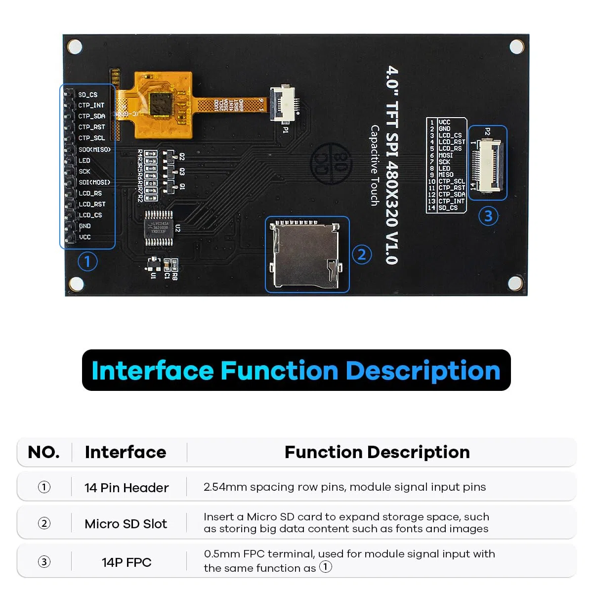 Hosyond Módulo de pantalla táctil capacitiva SPI serie LCD ST7796S para Arduino R3/Mega2560/ESP32, 4,0 pulgadas, 320 x 480 TN