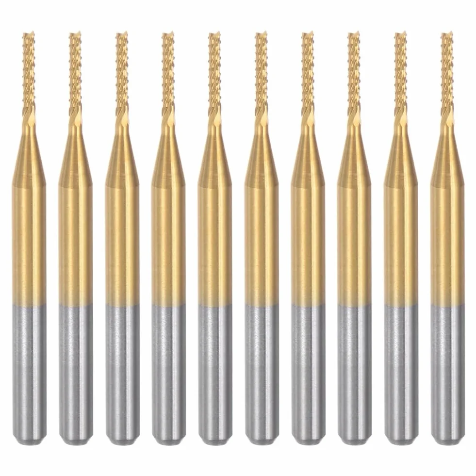 Nagoyuki 10 Piezas Fresa de Extremo de Carburo con Revestimiento de Titanio Fresa de Grabado Brocas de Enrutador CNC para Máquina PCB, Vástago de 1/8 de Pulgada 1,2 mm