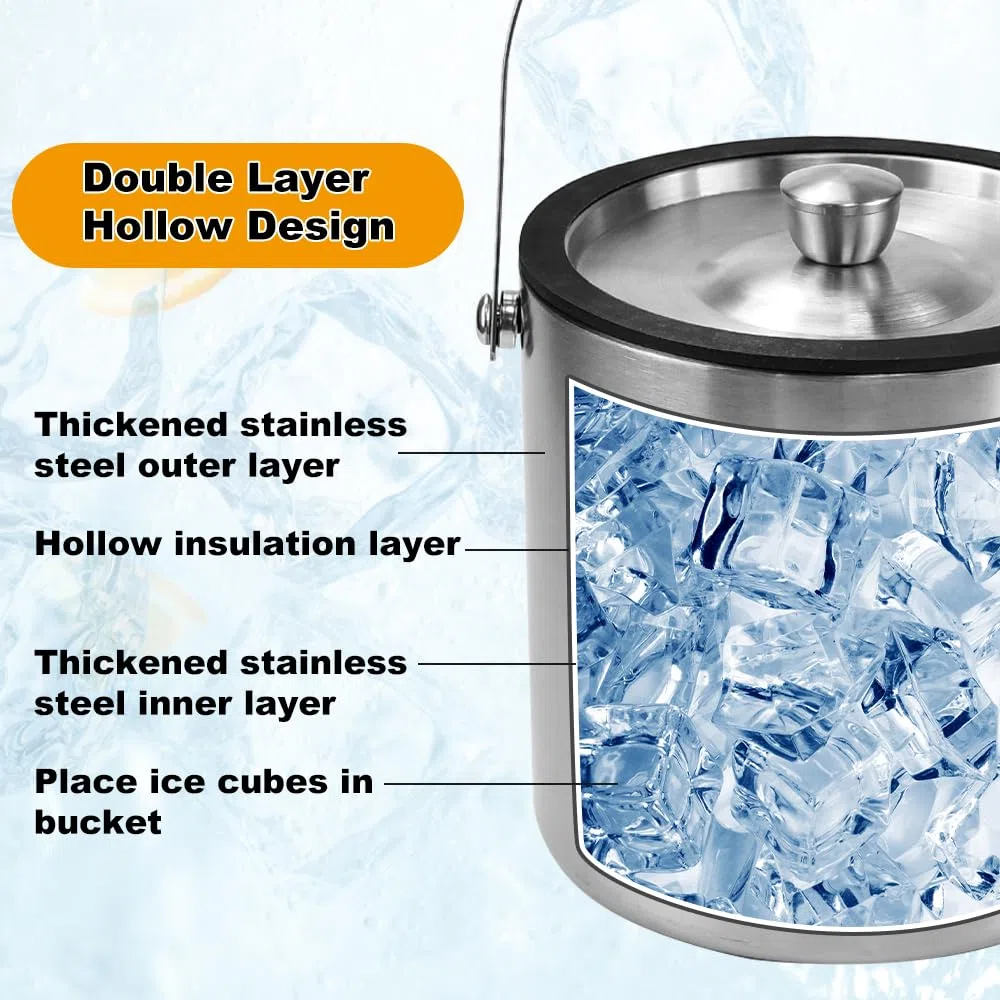 LPAMABA 2L/67OZ Eiskübel, enfriador de vino, enfriador latas con Asa y tapa, cubiteras para hielo grande de Acero Inoxidable, enfriador de botellas para Cerveza, Bebidas y Vino