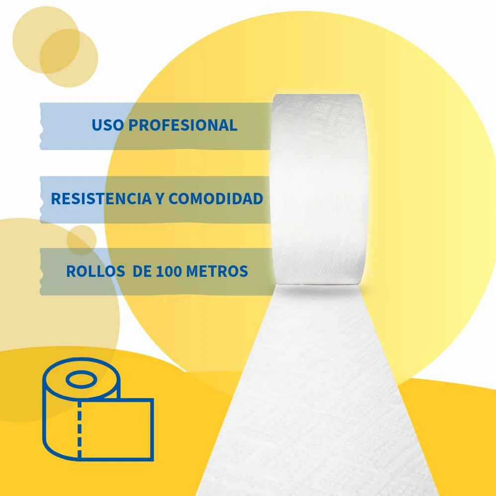 Papel Higiénico Industrial Doble Capa | Pack de 18 Uds. 100m/Rollo Papel higienico desechable y biodegadable.