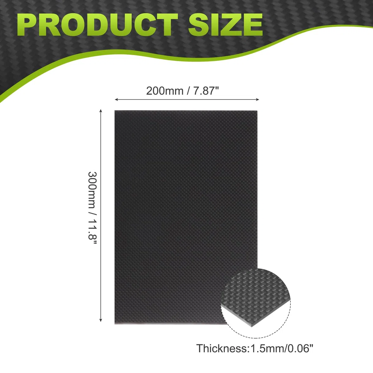 QUARKZMAN Placas Fibra Carbono 3K, Panel Fibra Carbono 200 X 300 X 1.5mm, Lámina Fibra Carbono Brillante Tejido Liso Flexible Para Aviones RC, Modelos Coches, Piezas Automóvil