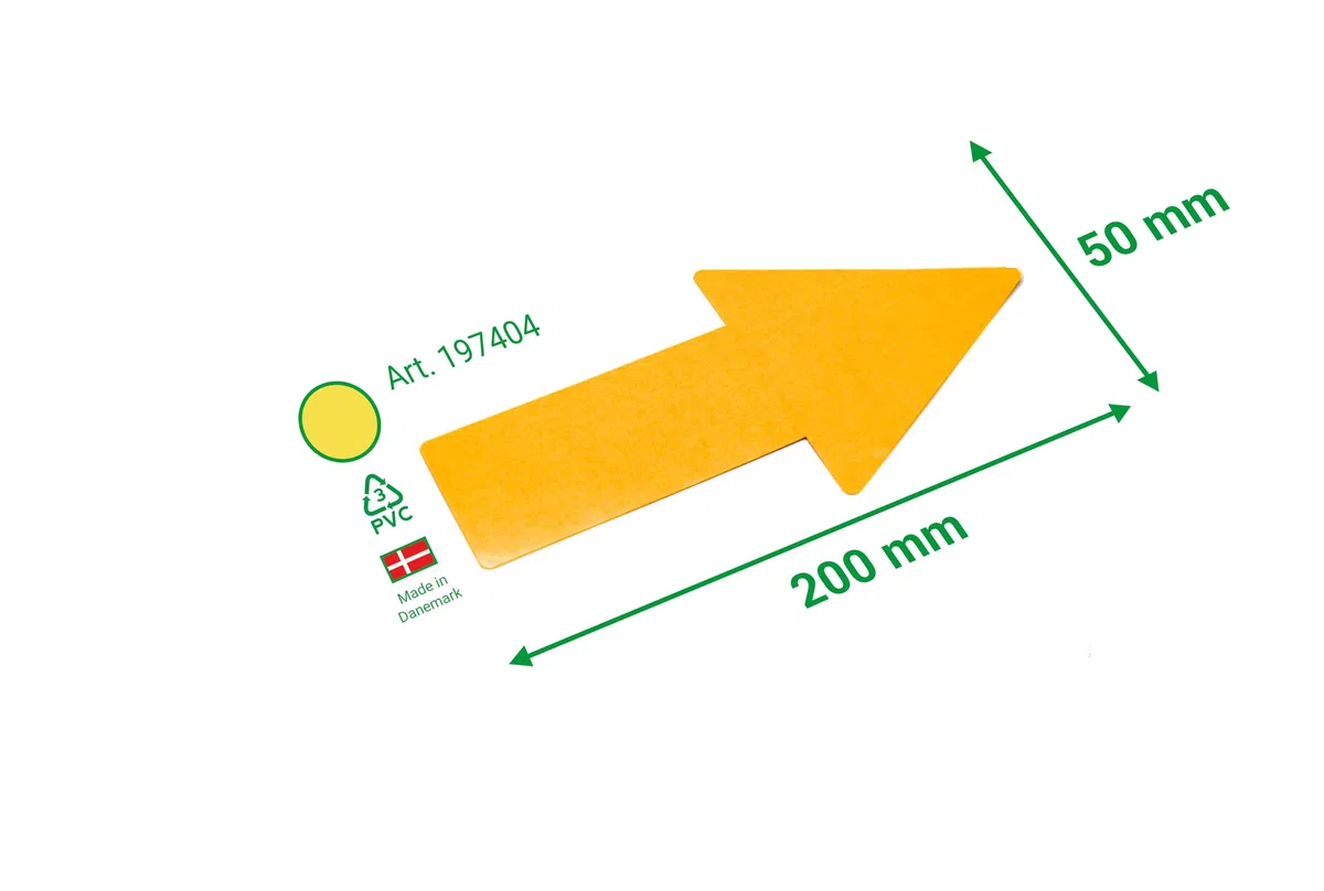 Djois, 197404 – Lote de 10 Símbolos de Marcaje en Suelo Adhesivos Flecha Direccional, PVC de Alta Resistencia 350 μ, para Almacenes, Talleres y Zonas de Circulación, Amarillo