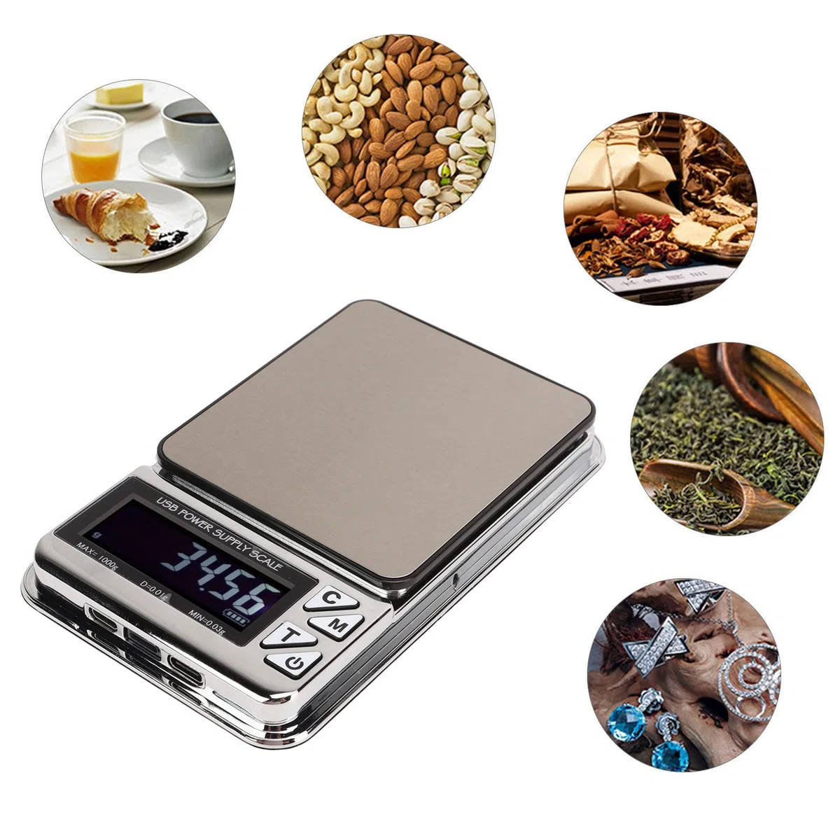 BestAlice Digital Milligram Scale, 1000g / 0.01g Balanzas Electrónicas Mini Pocket Scale, USB Electric Jewelry Balanza Plana Electronic Kitchen Food Coffee Balanza