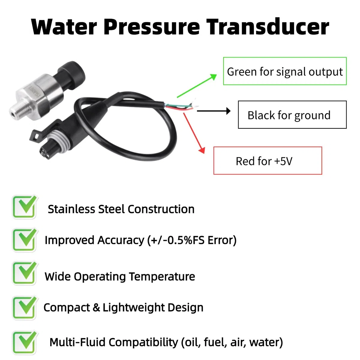 Transductor de presión Psi 1 / 8NPT Rosca Sensor de transductor de presión de acero inoxidable para fueloil Aire Agua (150 PSI)