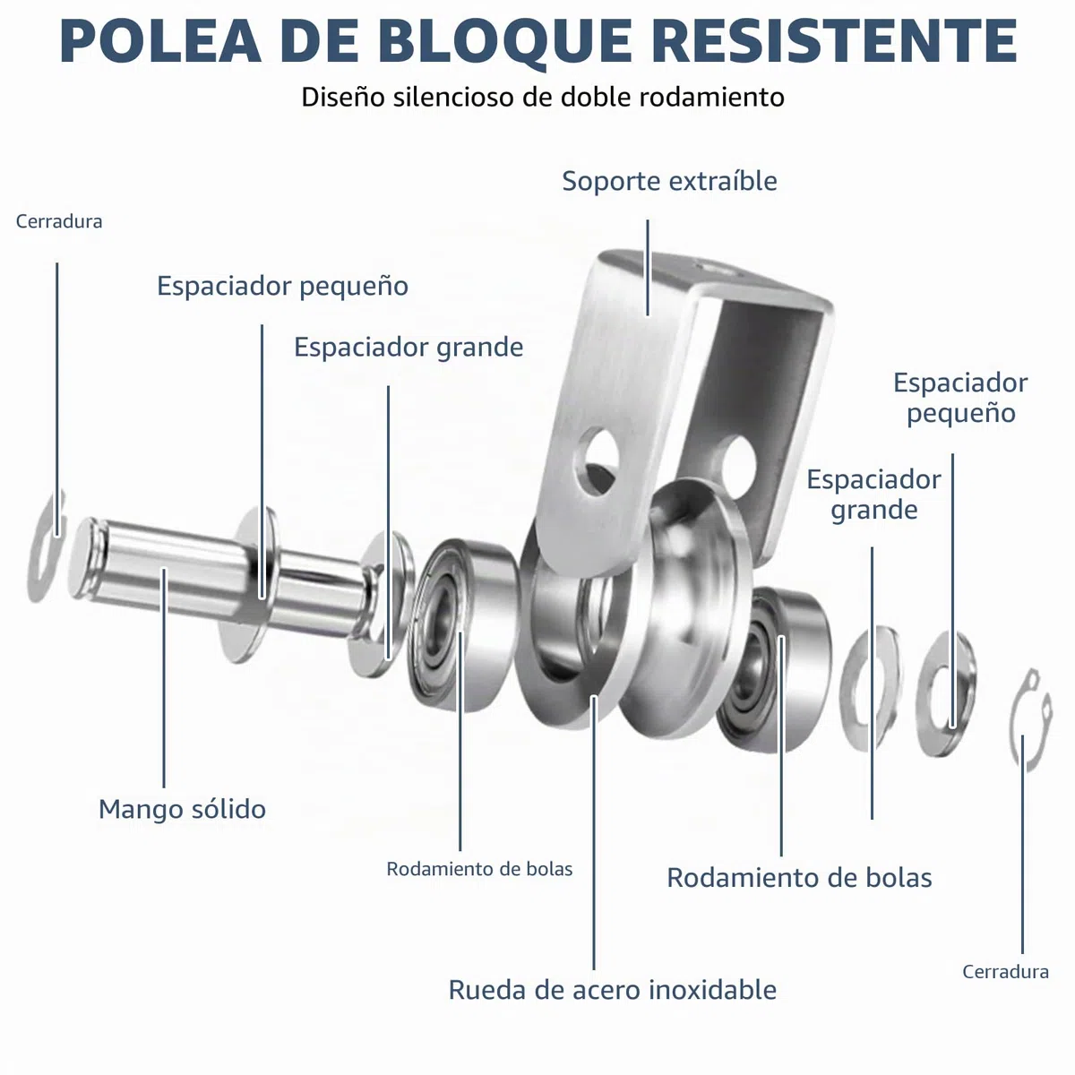 4 piezas de polea de desvío con 2 rodamientos de bolas, polea de acero inoxidable con capacidad de carga de 250 kg, polea de desvío para cuerda de acero, polea de desvío para cabestrante