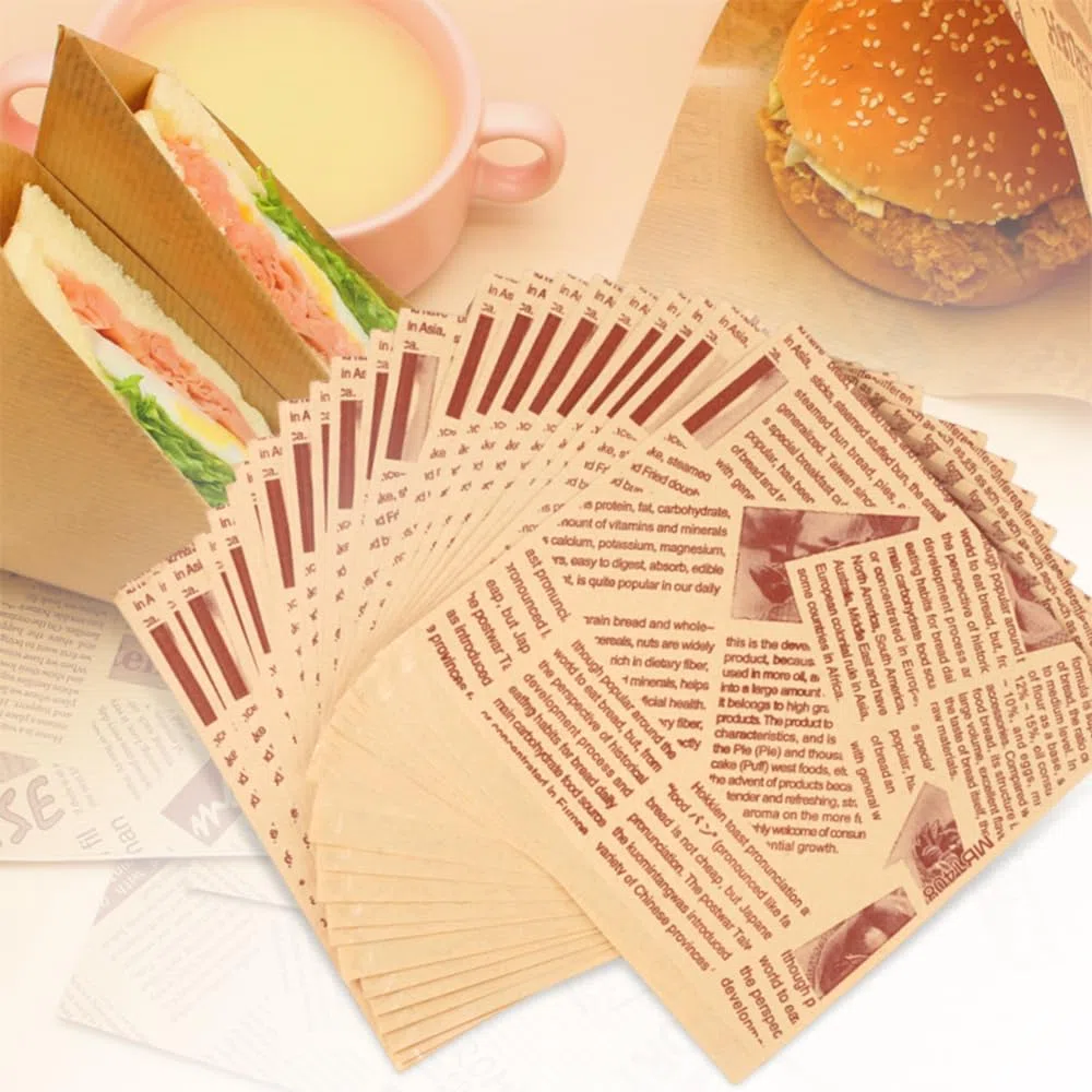 200 Piezas Bolsa de Papel para Envolver Alimentos, 15 x 15 cm Bolsas de Papel para Hamburguesas Sándwich, Bolsas de Comida a Prueba de Grasa, Papels Hamburguesa Antigrasa