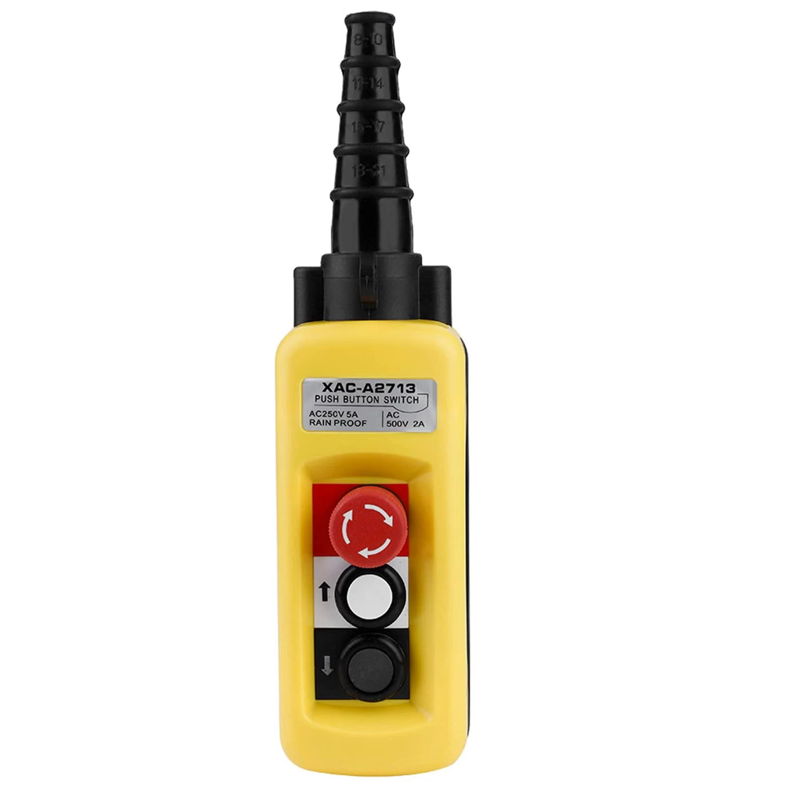 Jadeshay Interruptor de Botón de Grúa,Interruptor de Control de Elevación de Grúa 250V-500V 2A-5A Controlador de Elevación de Suspensión con Parada de Emergencia y 2 Botones para Puertos y Muelles