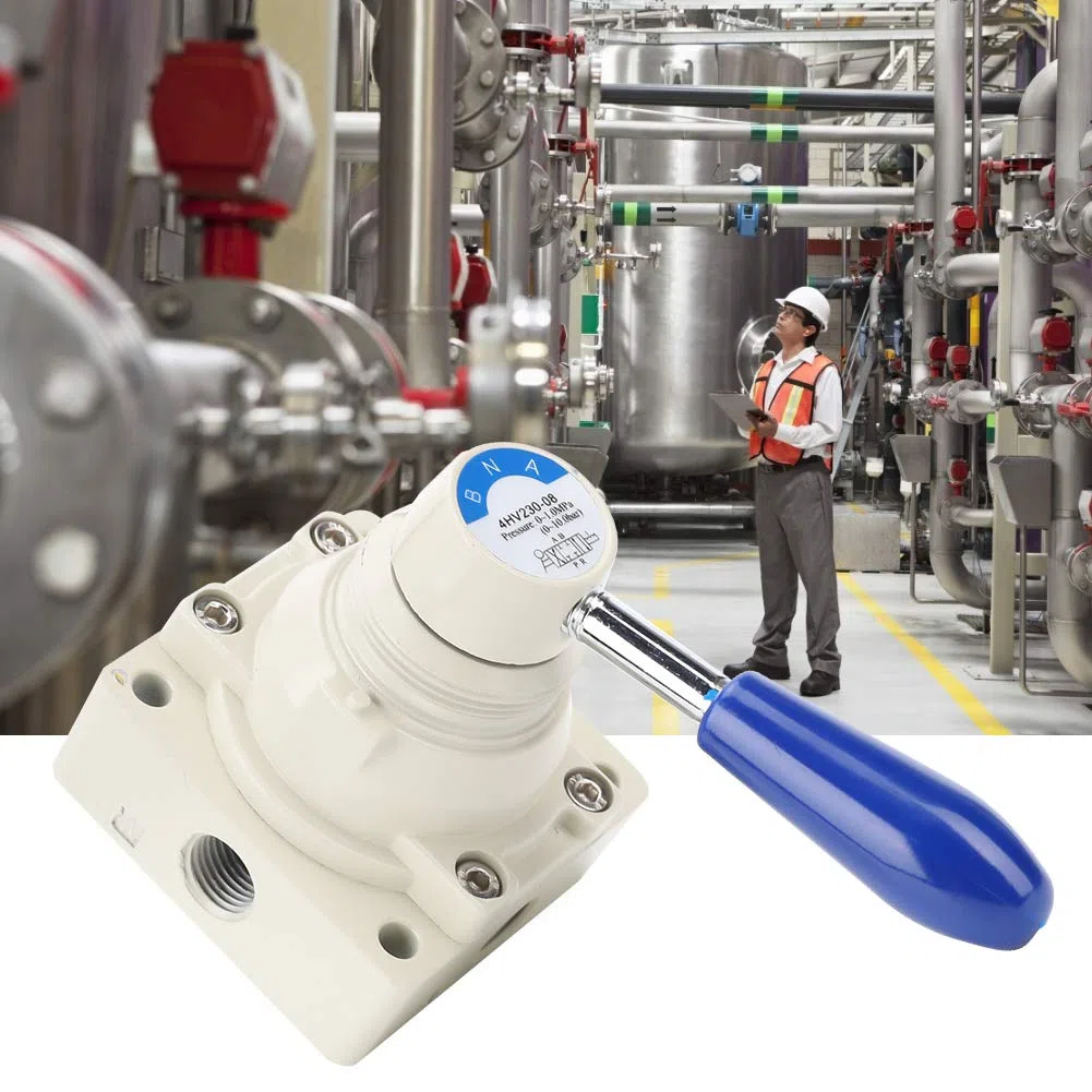 Palanca de control manual de 4 vías y 3 posiciones, válvula de inversión neumática de aleación de aluminio 4HV230-08, válvula neumática Pt de 1/4 pulg., Acción directa 0~1.0Mpa