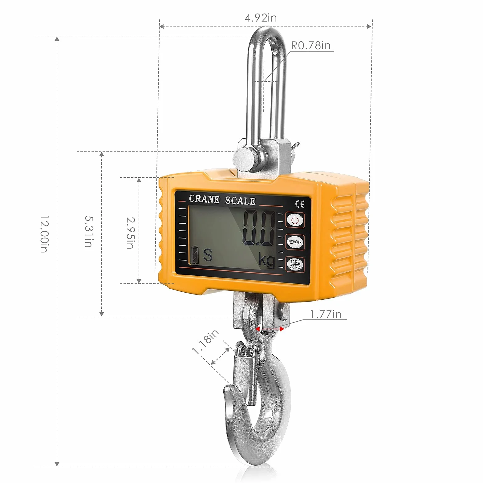 Balanzas colgantes Peso digital 2200lbs/1000kg Industrial Escala de grúa Escalas colgantes resistentes para granjas Escala colgante electrónica portátil 1T (Yellow)